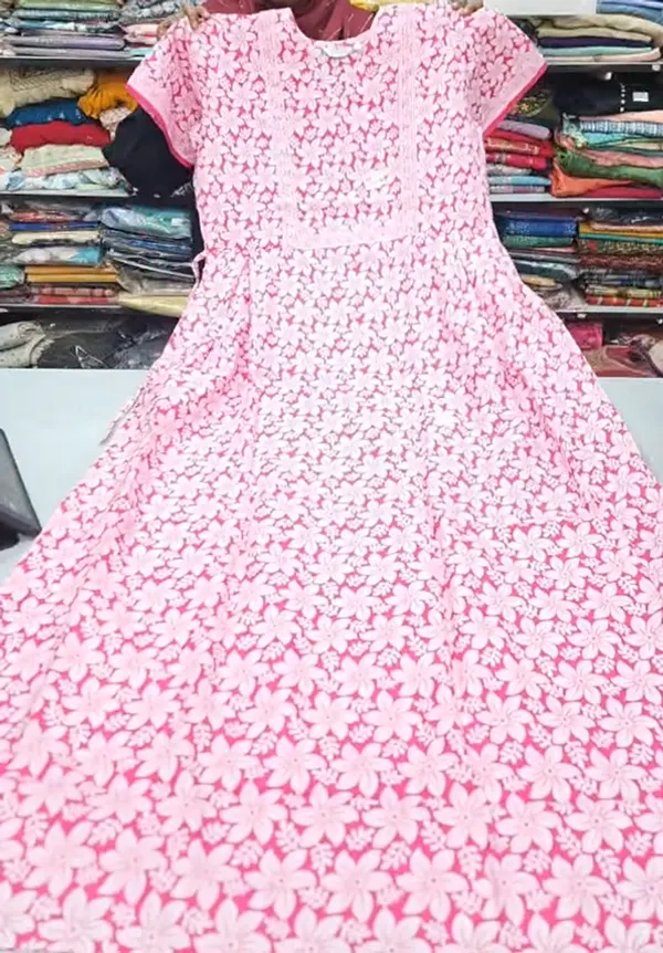 Pure Jaipur Cotton V-Neck Frock Maxi Nighty | NT3594